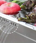 Stainless Steel Basin Tub Rack For Dishwashing And Cleaning, Large Size with water drainage feature, apples and lettuce inside