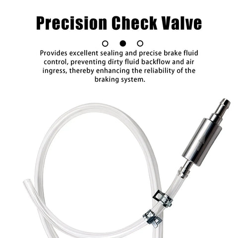 Universal Brake Bleeder Hose Kit For Cars And Motorcycles With One Way Check Valve showing precision valve and transparent tube