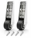 Heavy Duty Sliding Door Bottom Rollers Two Pack Vertical Track Guide Wheels With Durable Rubber Tires For No More Dragging And Smooth As Butter Low Profile Operation Built Tough, featuring steel brackets and rubber wheels.