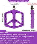 Durable Nylon Mountain Bike Pedals With DU Bearings Lightweight Platform Pedals For MTB And BMX Grippy Purple Color
