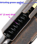 Close-up of Self Balancing Lid Support Hinges Set in Dark Bronze showing thickness and lubrication, Anti Rust Iron Construction.
