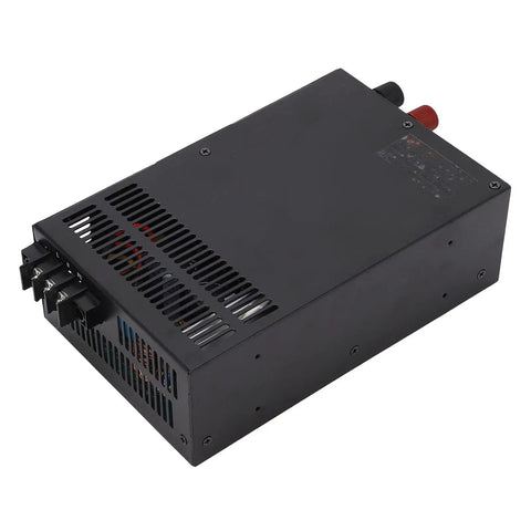 Top view of Beefy 800W DC Power Supply With 380V Input And 12V Parallel Output for industrial equipment in a black enclosure.