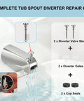2 Pack Universal Tub Spout Diverter Repair Kit With Valve Stems Cup Seals And Gates To Get Rid Of That Drip, showing chrome faucet.
