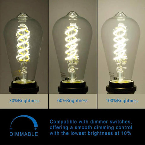 Six Pack Dimmable E26 LED Edison Bulbs 6W 600 Lumens, 60 Watt Equivalent, Cool Daylight 5000K, brightness levels demo