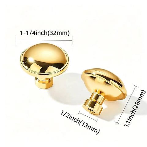 Top-Notch 100 Percent Solid Brass Cabinet Knobs Unlacquered 1-1/4 Inch Diameter showing front and side view