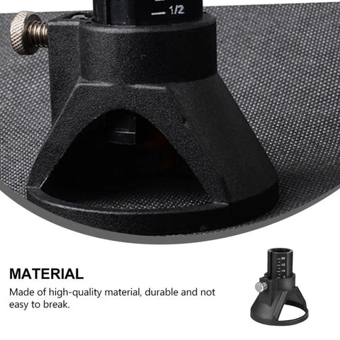 Premium 2 Piece Mini Electric Grinder Positioner Rotary Tool Grinding Locator Holder For Drills And Milling Cutters Perfect Depth Guide Accessory close-up of durable black tool holder base with adjustable depth markings.