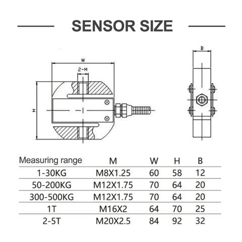 S-Type Tension And Pressure Sensor size dimensions for Industrial Weighing Systems, 50Kg Capacity chart with module details
