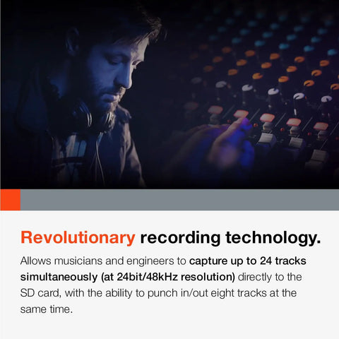 Musician using Dope 24 Track Recording Studio Mixer And USB Interface With Onboard EQ And Aux Sends For Your Home Studio Pro Audio Analog Meets Digital Recorder 16 Mic Preamps Easy Surface Controls.