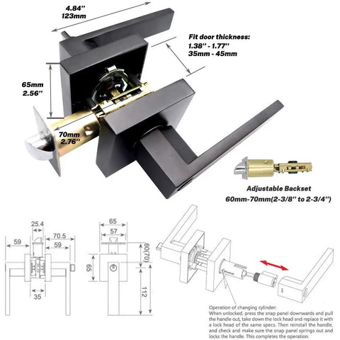 Privacy Door Lever With Lock Matte Black Door Handle Set dimensions and installation guide