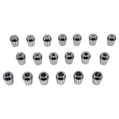 Pro 19 Piece Spring Collet Set For CNC Milling And Engraving Machines With Precision 2mm To 20mm showing 19 collets with a shiny metallic finish.