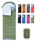 Ultra Lightweight Three Season Sleeping Bag For Adults Backpacking Waterproof Cold Weather Ready For Camping Hiking Outdoor Travel And Hunting With A Packable Compression Sack And Soft Skin Friendly Lining in various colors.