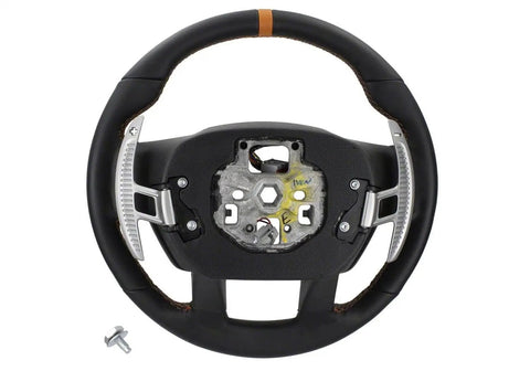 Ford Raptor Style Heated Black Leather Steering Wheel Kit With Orange Stitching And Orange Sightline Includes Wire Harness Trim Bezel