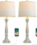 27.75 Inch USB Table Lamps Set of 2 With Built In Charging Ports, Vintage Resin Nightstand Lamps for Bedroom and Living Room