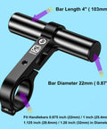 Handlebar Extender Extensions With 4 Inch Cross Bar For Bike And Motorcycle Mounting Of Phone Holder GPS Navigation Action Camera And Other Accessories Made From Durable Aluminum Alloy Easy Install 22mm Diameter 100mm Length shown from side angle