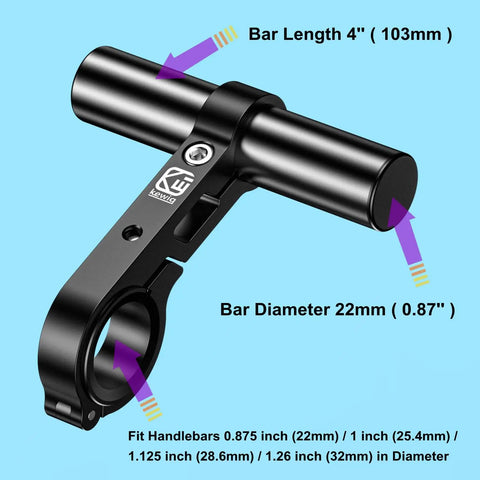 Handlebar Extender Extensions With 4 Inch Cross Bar For Bike And Motorcycle Mounting Of Phone Holder GPS Navigation Action Camera And Other Accessories Made From Durable Aluminum Alloy Easy Install 22mm Diameter 100mm Length shown from side angle