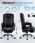 Massaging Office Chair With Foot Rest And Heat, 6 Point Vibration, Ergonomic Big And Tall Desk Chair For 500lbs, product dimensions