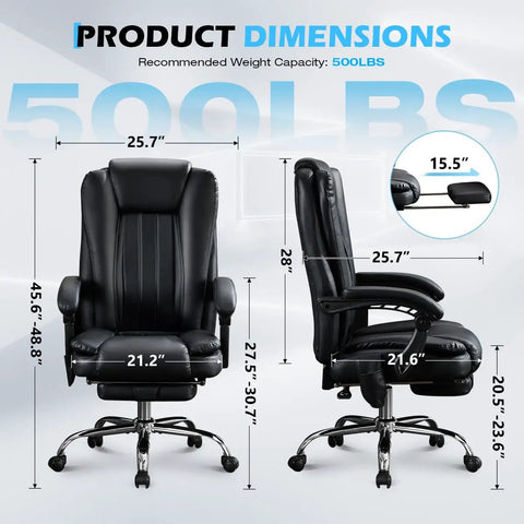 Massaging Office Chair With Foot Rest And Heat, 6 Point Vibration, Ergonomic Big And Tall Desk Chair For 500lbs, product dimensions
