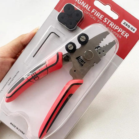 9-In-1 Fiber Stripping Tool With Rotatable And Replaceable Parts, Cleaning Cotton Included, Pro Grade Fiber Optic Pliers ZSQ-09