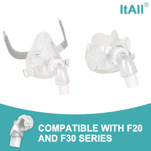 Replacement Swivel Elbow Connector For CPAP Hoses Fits F20 F30 Style Machines, clear plastic elbow on mask
