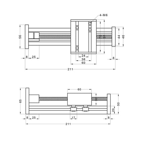 100mm Travel Linear Motion Guide With Sfu1605 Ball Screw And Nema23 Stepper Motor For DIY CNC Router X Y Z Actuators Heavy Load Support Up To 30kg Horizontal And 15kg Vertical 0 To 100mm Per Second dimension drawing