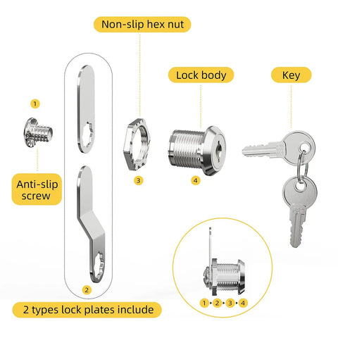 Five Pack Keyed Different Cam Lock Set With Five Eighths Inch Cylinder Fits Cabinets Desks Drawers Mailboxes File Cabinets Tabletop Showcases Camper And RV Doors Chrome Finish Zinc Alloy Secure Storage Hardware Replacement