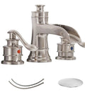 8 Inch Widespread Bathroom Faucet With Three Holes And Two Handles In Dope Brushed Nickel Finish Farmhouse Style Waterfall Sink Faucet With Pop Up Drain Overflow Vanity Basin Mixer Tap And Lavatory Supply Line.