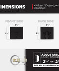 Dimensions of Downtown Matte Black Deadbolt Lock With Square Exterior Keyed Front Entry, Pick-Resistant SmartKey Rekey Security.