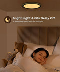 Dope RGB LED Flush Mount Ceiling Light With Remote Control illuminating a bedroom, 13-inch 24W black fixture over a sleeping child.