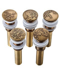 Copper Wash Basin Drain Plug, With drain hole, With drain hole A with intricate designs and a gold finish suitable for sinks.