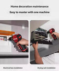 Kickass 12V Brushless Cordless Drill Driver with 3Ah Rechargeable Battery used for electrical box and drying rack installation.