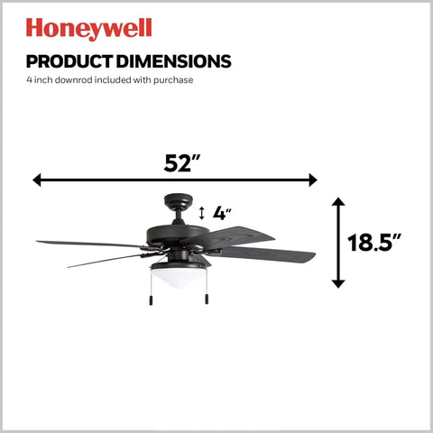 52 Inch Ceiling Fan With Light For Indoor And Outdoor Spaces, Pull Chain Control, LED 1200 Lumens At 3000K, Tri Mount Bronze Design, Damp Rated For Porches Decks And Garages