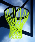 Glow In The Dark Night Basketball Net For Outdoor Hoops, Solar Powered Luminous Nylon Net Fits 21 Inch Rims glowing at night.