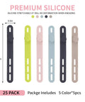 Colorful Silicone Cable Ties Set Of 25 Reusable High Elasticity Cord Wraps For Electrical Cords Earbuds Chargers And Cable Management Odor Free Durable Stretch Up To 36 Cm
