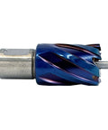 Blue-coated annular cutter with spiral flutes and silver shank, 5/8 inch diameter, 2 inch length.