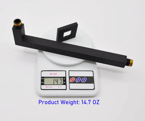 Square Shower Arm With Anti Scratch O Ring Flange 12 Inch Solid Brass Soldered 90 Degree Drop One Half NPT Tapered Threads Matte Black