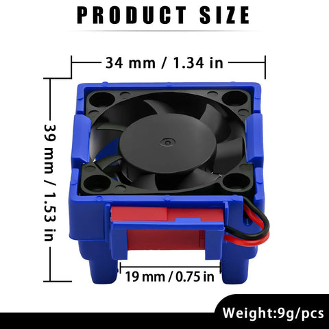 Traxxas Compatible RC ESC Cooling Fan And Heat Sink With 28000 RPM Airflow, 39mm x 34mm x 19mm, for RC cars and trucks, blue