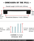 Diagram showing dimensions of 10 Pack 5 Inch Hole Center Brushed Nickel Cabinet Pulls Satin Nickel Hardware with screws included for installation