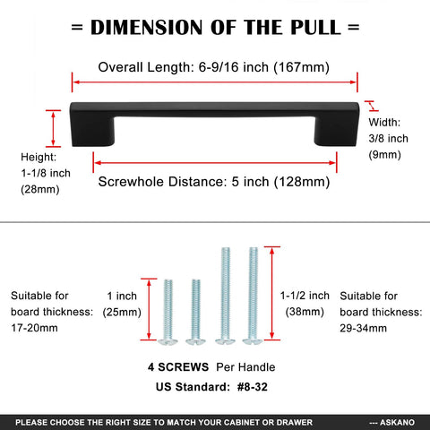 Diagram showing dimensions of 10 Pack 5 Inch Hole Center Brushed Nickel Cabinet Pulls Satin Nickel Hardware with screws included for installation