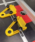 No Sweat Plastic Featherboard For Table Saws Router Tables And Band Saws Non Marking Hold Down Tool positioned on router table.