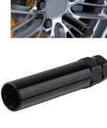 Six Spline Lug Nut Socket Kit with Three Quarters Inch and Thirteen Sixteenths Inch Hex, shown near car wheel, black CR-V construction