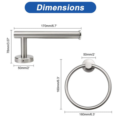 Dimensions of Two Piece Bathroom Hardware Set With Towel Ring And Toilet Paper Holder In Brushed Nickel Stainless Steel Wall Mounted