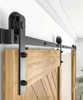 Heavy Duty Black Barn Door Hardware Kit For Double Sliding Doors 12 Ft Carbon Steel J Shape Track Easy Install For 72 Inch Closet Panel