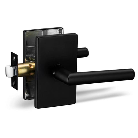 Side view of Passage Lever Door Handle Set With Single Cylinder Deadbolt Lock In Iron Black Finish For Front Door Or Office Heavy Duty Security Hardware Reversible Handle Designer Series Handleset