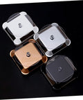 Solar Powered Rotating Jewelry Display Stand With Built In Kickstand, four colors shown, sleek ABS design for collectibles.