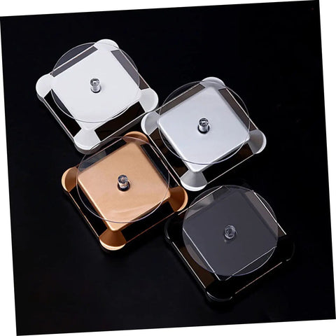 Solar Powered Rotating Jewelry Display Stand With Built In Kickstand, four colors shown, sleek ABS design for collectibles.