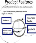 Product features of Rock Solid Manual Steel Drain Snake Auger With 5cm Thick Flat Bar Cable Handles highlighting material and design.
