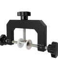Heavy Adjustable Woodworking Face Clamp delivering total no sweat aluminum grip cabinet edge tool, black, used for cabinet work.