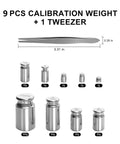 210g Calibration Weights Kit, 9 Piece High Precision Set With Stainless Tweezers, OIML Certified Accuracy, Chrome Plated Stainless Steel