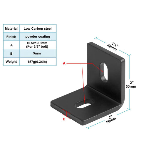 Heavy Duty Beefy L Brackets Set Of 10 2 Inch By 1.875 Inch Slotted Corner Braces Fit Three Eighths Inch Bolts Max Load 400 Lbs Each Black