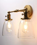 Two Light Wall Sconce With Switch Vintage Industrial Brushed Metal Fixture 5.6 Inch Bell Glass Canopy Retro Farmhouse Design
